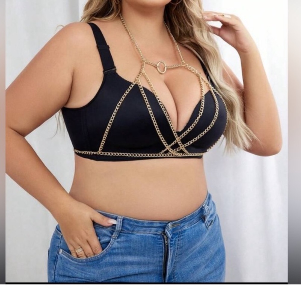 Plus Ring Linked Chain Detail Harness Bra size XL